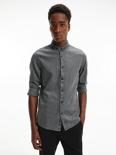 Calvin Klein Ruhák HU678834 | Calvin Klein Slim Chambray Button-Down Férfi Ing Világos Szürke / Söté